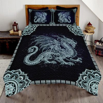Virella Mandala Dragon Quilt Set, Twin Throw Full Queen King Bedroom Decor, Ultra-Soft & Light Dragon Bed Set for Bed Lovers