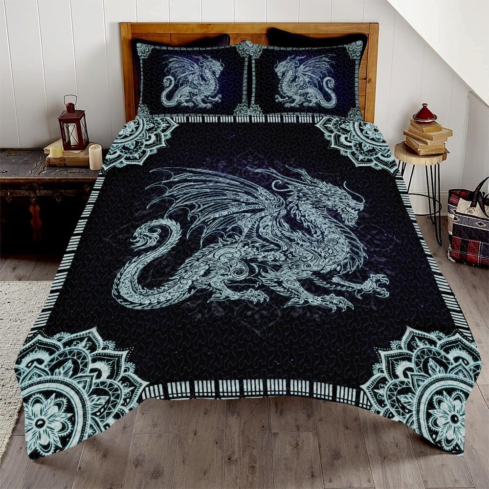 Virella Mandala Dragon Quilt Set, Twin Throw Full Queen King Bedroom Decor, Ultra-Soft & Light Dragon Bed Set for Bed Lovers