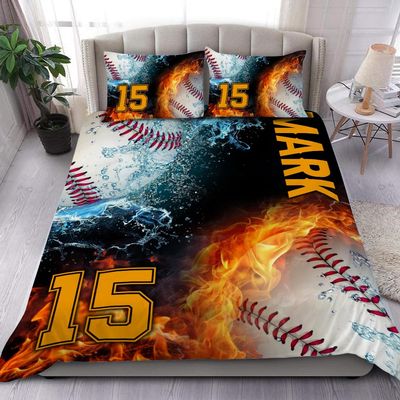 WAZARO Personalized Baseball Bedding Set, Vintage Baseball Bedding Gloves Ball Pattern for Bedroom Decor (Baseball Bedding Set 010)