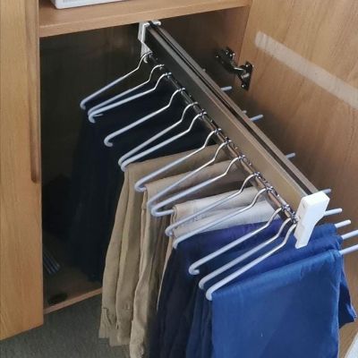 Extendable Pull Out Closet Rod - Wardrobe Pull-Out Trousers Rack, 201 Steel Finish Sliding Closet Rod With 2 Sliding Rails, Adjustable 30-80cm Extendable Clothes Rail, Space Saving Hanger Rod(600MM/23