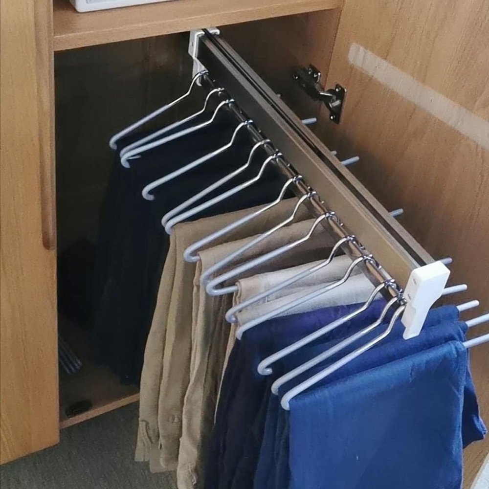 Extendable Pull Out Closet Rod - Wardrobe Pull-Out Trousers Rack, 201 Steel Finish Sliding Closet Rod With 2 Sliding Rails, Adjustable 30-80cm Extendable Clothes Rail, Space Saving Hanger Rod(600MM/23
