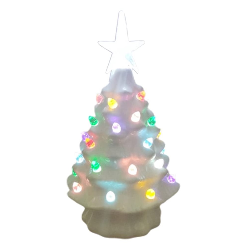 Christmas Tree Lamp,Retro Ceramic Christmas Tree,Mini Christmas Tree with Lights Tabletop Ceramic Christmas Tree Night Light Decorations for Home Kitchen Office (C)