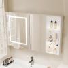 Mirror Medicine Cabinet Wall Mounted led Medicine Cabinet White Medicine Cabinet with Mirror with Defogger Dimmer Surface Mount Clock&Temp 2 Mirrored Doors Wall Mount for Makeup Enthusiasts(110x13x70c view 1