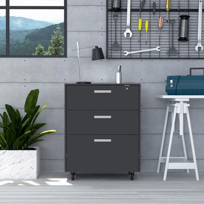 3 Drawer Rolling Storage Cabinet with Lock, Space Saving Mobile Organizer, Black - for Office, Craft Room