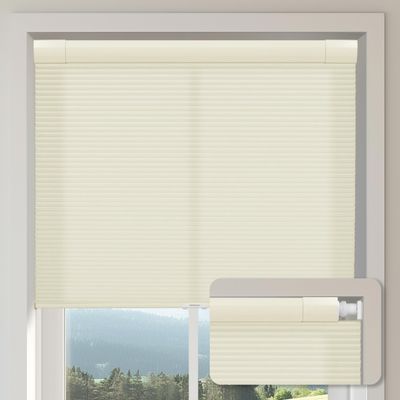 BERISSA No Drill No Tools Blackout Cellular Shades Cordless Honeycomb Blinds Easy to Install Cellular Blinds for Windows, Light Filtering-Beige,51" W x 72" H.