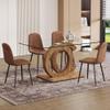 63 Glass Dining Table Set for 4, 5 Piece Dining Table Set, Modern Dining Room Table Set with 0.4" Tempered Glass Tabletop and MDF OC-Shaped Leg&Wood Pattern Base, 4 PU Leather Chairs for Kitchen. view 1