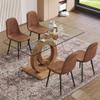 63 Glass Dining Table Set for 4, 5 Piece Dining Table Set, Modern Dining Room Table Set with 0.4" Tempered Glass Tabletop and MDF OC-Shaped Leg&Wood Pattern Base, 4 PU Leather Chairs for Kitchen. view 2