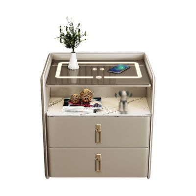Modern Nightstand with Charging Station, Smart Nightstand, Led Nightstand, Wood Nightstand with Drawers, for Bedroom Living Room(Beige)