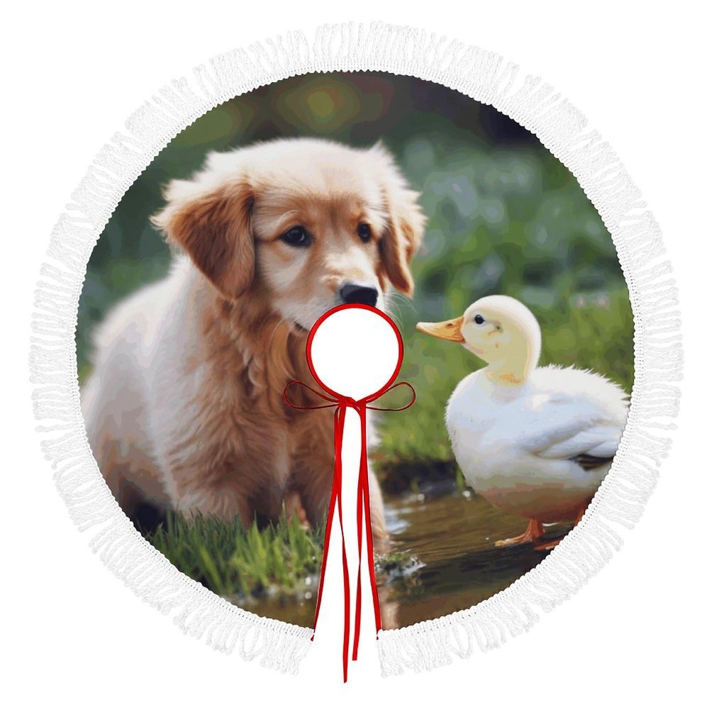 Halloween Tree Skirt,Dog and A Duck Print Tree Skirt Christmas Decorations,Holiday Tree Skirts for All Seasons