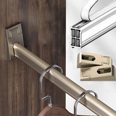 Elitix Silent 2 Mm Closet Rod w/Flange, Room Divider Rod Stand for Curtain/Windows, Heavy Duty Clothes Hanger Bar, Wall Mounted Garment Organizer Rack(Gold,65cm(25 5/8"))