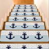 Christmas Anchor Stair Treads for Wooden Steps Indoor Runner Rug Carpet, Nautical Coastal Shell Starfish Stripes 15 Pieces Peel and Stick Staircase Step Treads Covers Washable Throw Door Mats, 30"x8" view 1