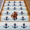 Christmas Anchor Stair Treads for Wooden Steps Indoor Runner Rug Carpet, Nautical Coastal Shell Starfish Stripes 15 Pieces Peel and Stick Staircase Step Treads Covers Washable Throw Door Mats, 30"x8" view 2