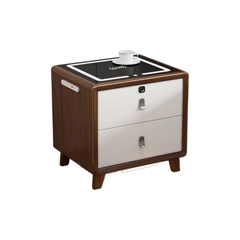 Smart Nightstand with Fingerprint Lock and Speaker, LED Nightstand with Charging Station, Wood Nightstand with Drawers, for Bedroom Living Room(50x40x50CM)