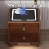 Smart Nightstand with Fingerprint Lock and Speaker, LED Nightstand with Charging Station, Wood Nightstand with Drawers, for Bedroom Living Room(50x40x50CM) view 3