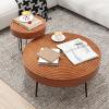 COSTWAY Farmhouse Round Coffee Table Set of 2, Rustic Sofa Side Tea Tables w/Wood Finish, Metal Frame, Adjustable Foot Pads, Nesting End Table Set for Living Room, Bedroom (Ring Pattern, Brown) view 2