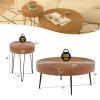 COSTWAY Farmhouse Round Coffee Table Set of 2, Rustic Sofa Side Tea Tables w/Wood Finish, Metal Frame, Adjustable Foot Pads, Nesting End Table Set for Living Room, Bedroom (Ring Pattern, Brown) view 3