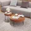 COSTWAY Farmhouse Round Coffee Table Set of 2, Rustic Sofa Side Tea Tables w/Wood Finish, Metal Frame, Adjustable Foot Pads, Nesting End Table Set for Living Room, Bedroom (Ring Pattern, Brown) view 4