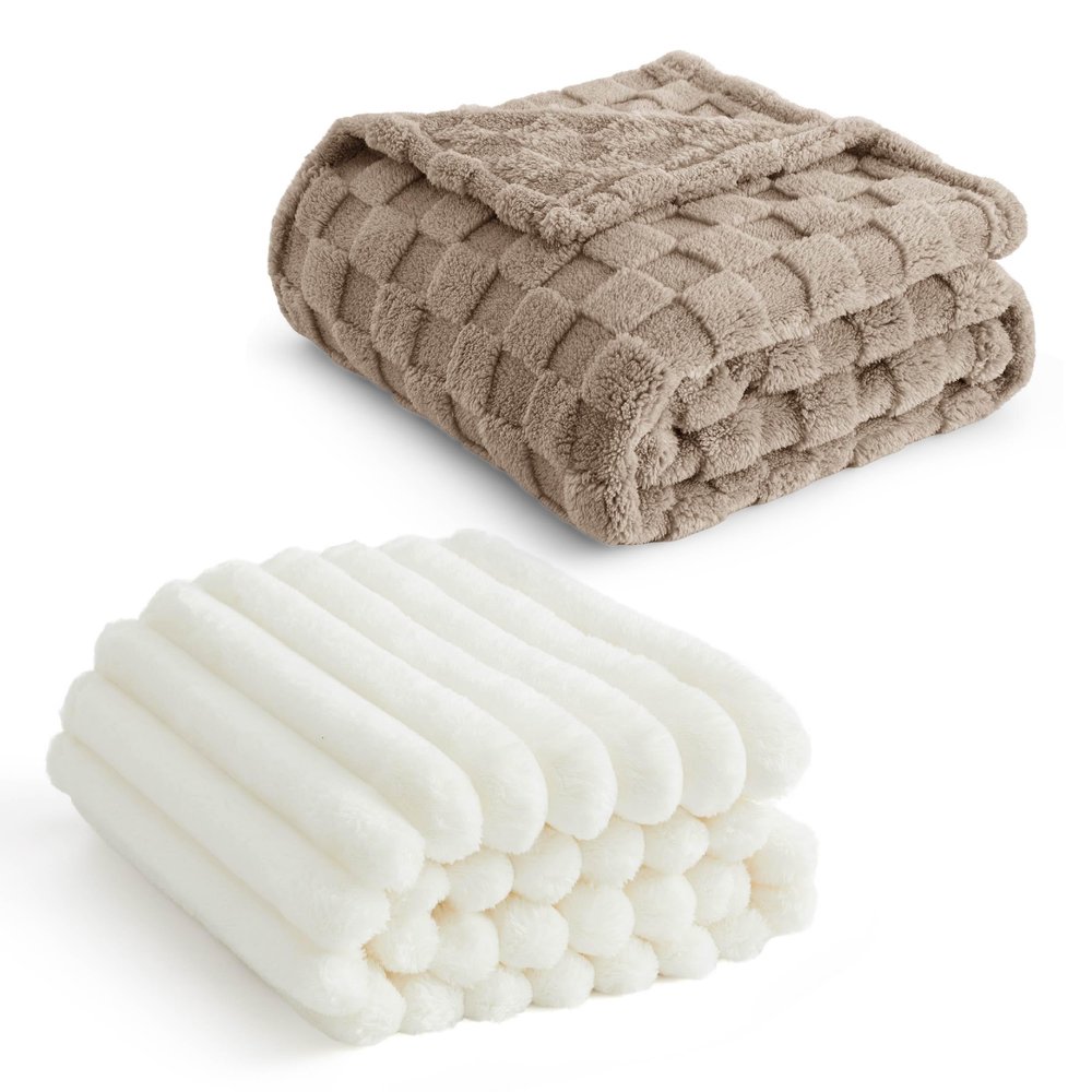 Bedsure Blanket for Couch,Light Taupe&White,50x70&50x60 Inches