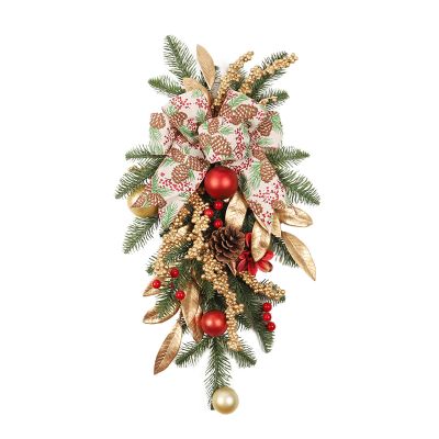 Mokylor 21.6 in Artificial Christmas Teardrop Swags, Xmas Door Stairway Pineneedle Swags Hanging Pendant Teardrop Swags Wreath for Front Door Wall Window Home Xmas Decor (With