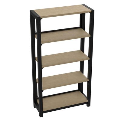 NBF Cortez Five Shelf Bookcase - Laminate Office Bookcase with Durable Fixed Shelves, Powder Coated Steel Frame - Book Shelf for Living Room, Home, Office, 38" W x 68" H