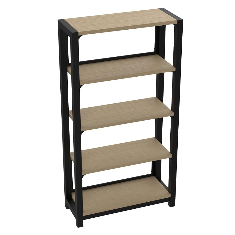 NBF Cortez Five Shelf Bookcase - Laminate Office Bookcase with Durable Fixed Shelves, Powder Coated Steel Frame - Book Shelf for Living Room, Home, Office, 38" W x 68" H