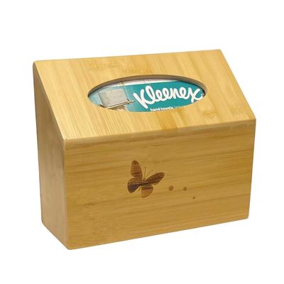 Kleenex Hand Towel Box Cover with Sloped Top - Natural Bamboo with Butterfly - Minimalist Design for Countertop