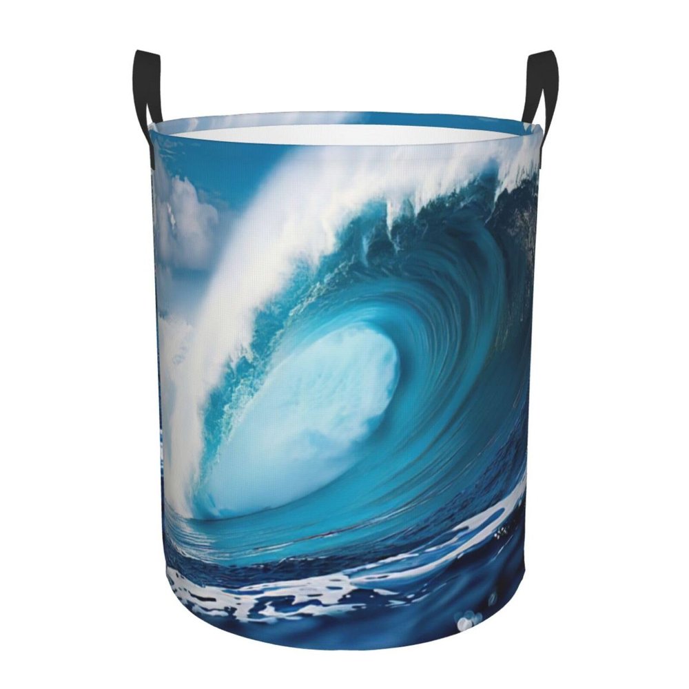 Big Ocean Wave HD print Dirty laundry basket Foldable round tote bag Home decor Easy collection gift basket