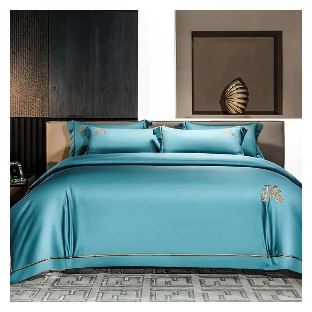 GLAMDIA High-end Bedding Set Luxury Gold Stripe Embroidery White Egyptian Cotton Duvet Cover Bed Sheet Pillowcases Home Textile,Bed