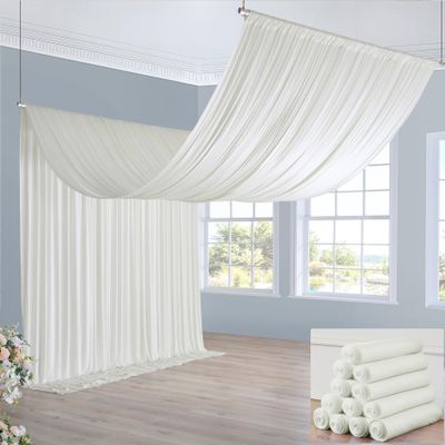 60ft20ft Ivory Ceiling Drapes for Weddings Parties,12 Panels 520ft Long Ceiling Curtain for Tent Canopy,Wrinkle Free Silk Easy to Draping&Hang Ivory Drapes for Event Church Stage Photo Bedroom