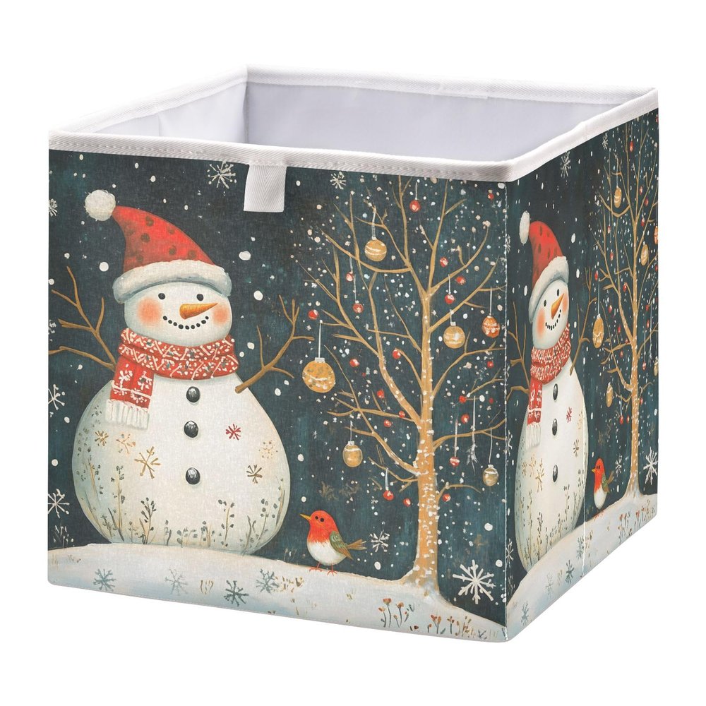 Bolaz Snowman and Bird Closet Organizers Storage Cubes Storage Bins Shelf Baskets Containers for Home Room Office,Square