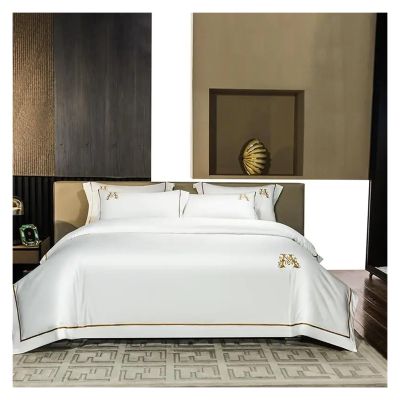 GLAMDIA High-end Bedding Set Luxury Gold Stripe Embroidery White Egyptian Cotton Duvet Cover Bed Sheet Pillowcases Home Textile,Bed