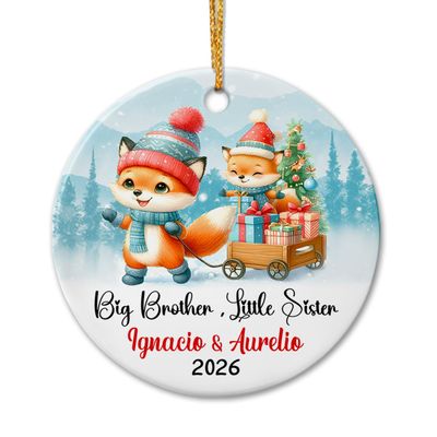 Big Brother & Little Sister Fox Ceramic Christmas Ornament 2026, Personalized Fox Sibling Ornament, Big Brother Little Sister Xmas Ornament Gift for Big Brother, Custom Name Sibling Ceramic Ornament
