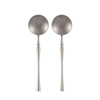 Jingzai202405 Soup Spoons Retro Matte Metal Soup Spoons 2-Piece Premium Stainless Steel Spoons Round Spoons, Silver Soup Spoons Spoon Set Flatware Set Serving Spoons