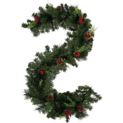 6 Feet Christmas Garland Pine Cones, and Red Berries Artificial Pine Wreath Garland Xmas Decorations (6 ft, Without Light) Seasonal Decorations