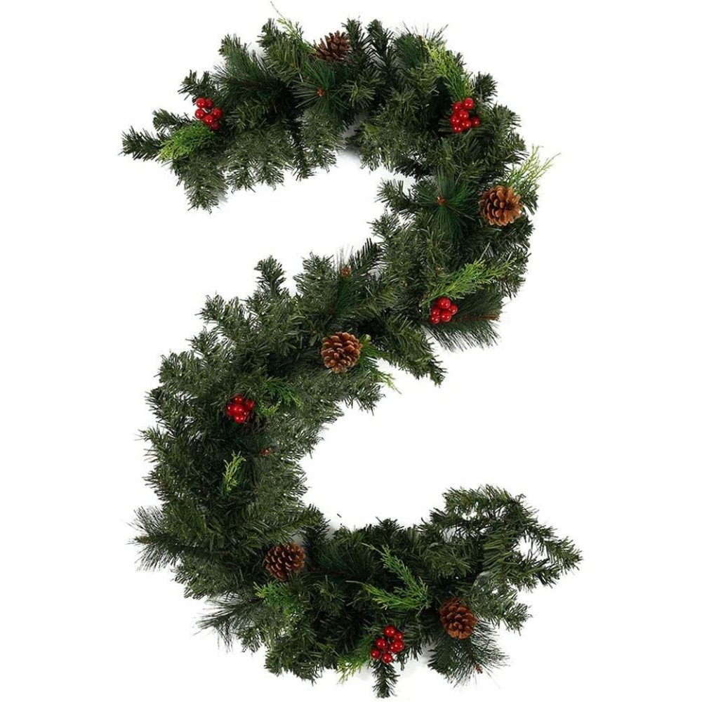 6 Feet Christmas Garland Pine Cones, and Red Berries Artificial Pine Wreath Garland Xmas Decorations (6 ft, Without Light) Seasonal Decorations