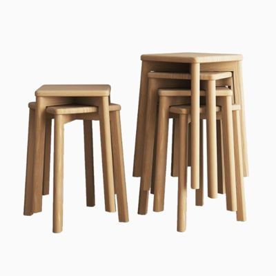 100% solid oak, stackable stools, bar stools, wooden dining table stools, square stools, shoe stools, no backrest, suitable for kitchen, home, garden, living room and classroom(Wood color,6 pieces)