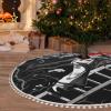 36" Christmas Tree Skirt with Pom Pom Trim Picking Flowers on a Ladder Tree Skirt Farmhouse Rustic Christmas Tree Mat Plush Xmas Tree Skirt for Decorations Holiday Party view 1