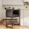 HNY Black Modern Barrel Counter Height Bar Stool, 24 Inch PU Leather Kitchen Barstool with Back for Island, with Black Metal Tubular Frame view 1