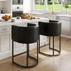 HNY Black Modern Barrel Counter Height Bar Stool, 24 Inch PU Leather Kitchen Barstool with Back for Island, with Black Metal Tubular Frame view 3