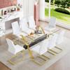 9 Piece Glass Dining Table Set, Kitchen Table Chairs Set for 8, 71'' Dining Table with 0.4" Tempered Glass Tabletop with Plated Metal Legs and MDF Crossbar, 8 PU Chairs for Dining Room, Kitchen. view 1