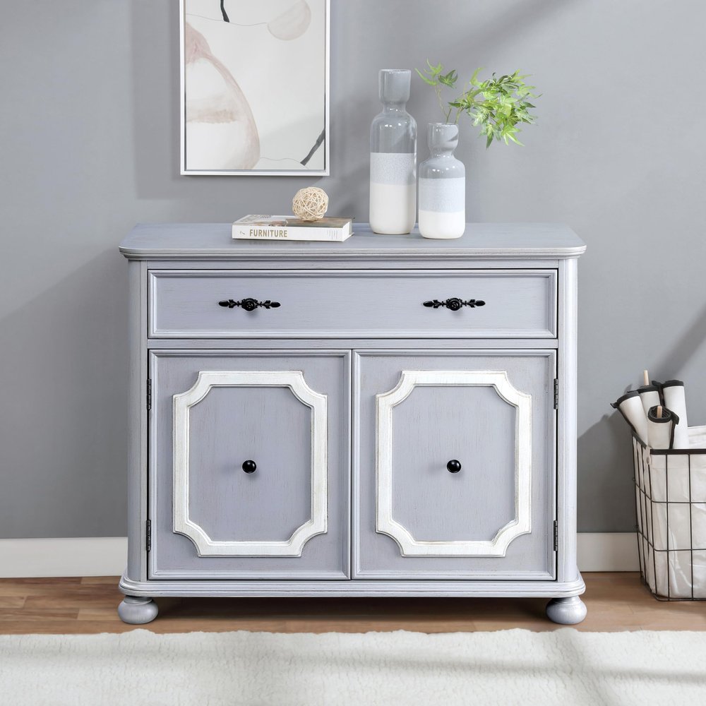 Grey Accent Cabinet with Drawer - Stylish Storage for Entryway, Living Room