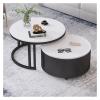 Accent Tea Table 2-Piece Modern Round Coffee Table Set for Living Room, Sofa End Tables with Storage Compartment and Metal Legs, Modern Style Accent Tables for Living Room, Stackabl(#4) view 1