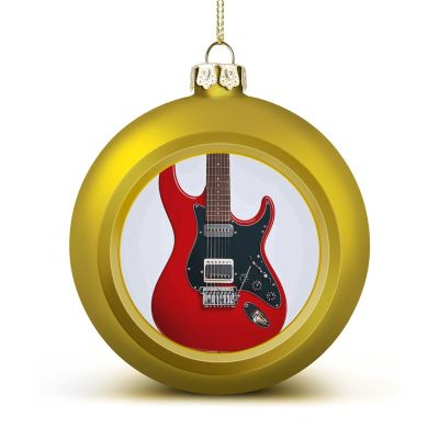 Christmas Ball 4 PCS Magic Electric Guitar Christmas Ornament Hanging Ornaments for Xmas Tree Pendant Christmas Tree Ornament Halloween Ball for Holiday 1.6 in Golden