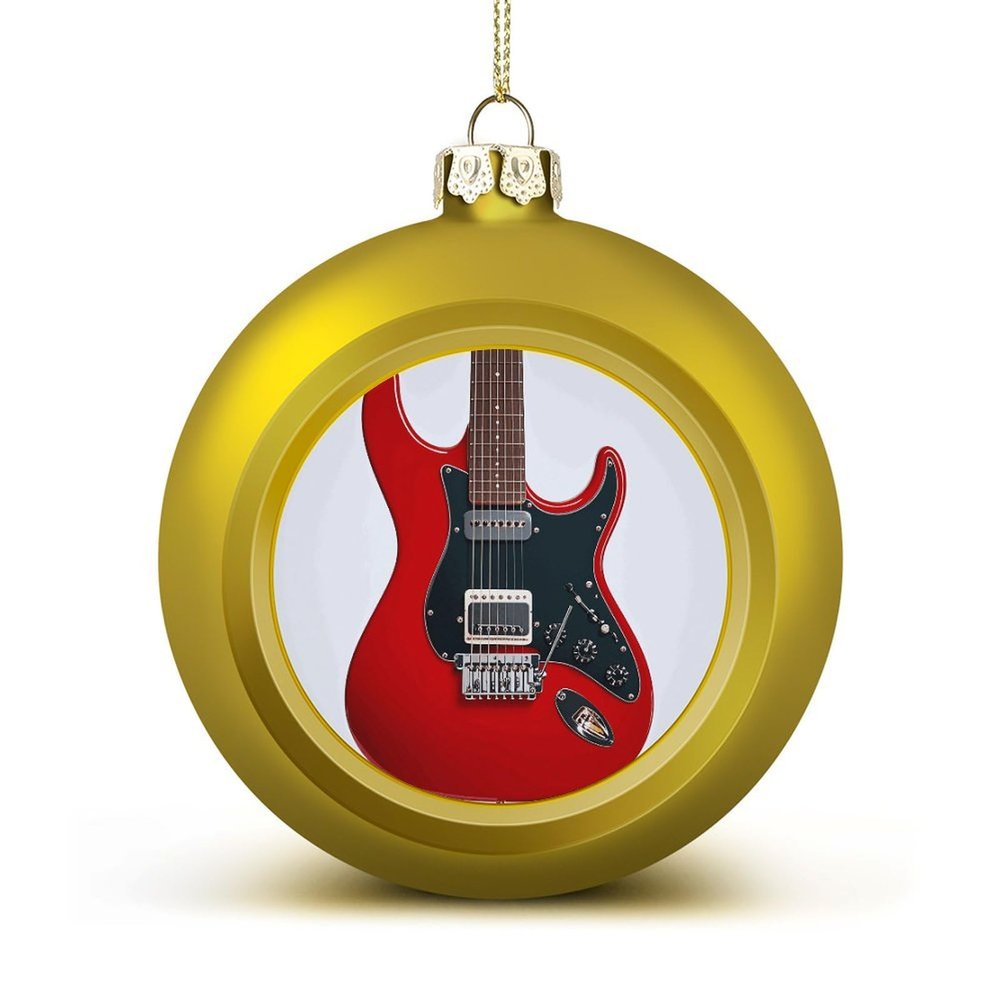 Christmas Ball 4 PCS Magic Electric Guitar Christmas Ornament Hanging Ornaments for Xmas Tree Pendant Christmas Tree Ornament Halloween Ball for Holiday 1.6 in Golden