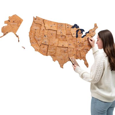 Enjoy The Wood Wooden USA Map Visited Places (Medium, Oak)