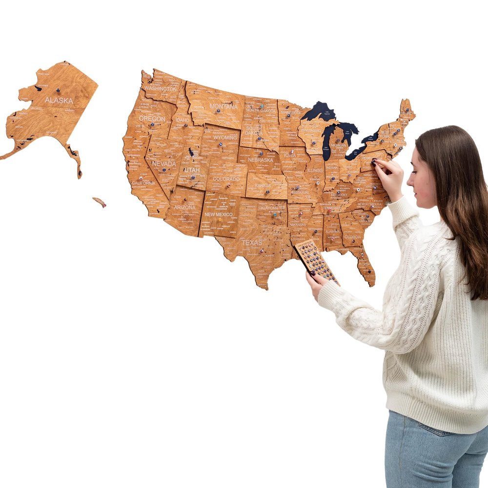 Enjoy The Wood Wooden USA Map Visited Places (Medium, Oak)