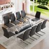 11 Piece Glass Dining Table Set, Kitchen Table Chairs Set for 10, 79'' Dining Table with 0.5" Tempered Glass Tabletop with Plated Metal Legs and MDF Crossbar, 10 PU Chairs for Dining Room, Kitchen. view 1