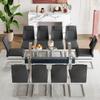 11 Piece Glass Dining Table Set, Kitchen Table Chairs Set for 10, 79'' Dining Table with 0.5" Tempered Glass Tabletop with Plated Metal Legs and MDF Crossbar, 10 PU Chairs for Dining Room, Kitchen. view 2