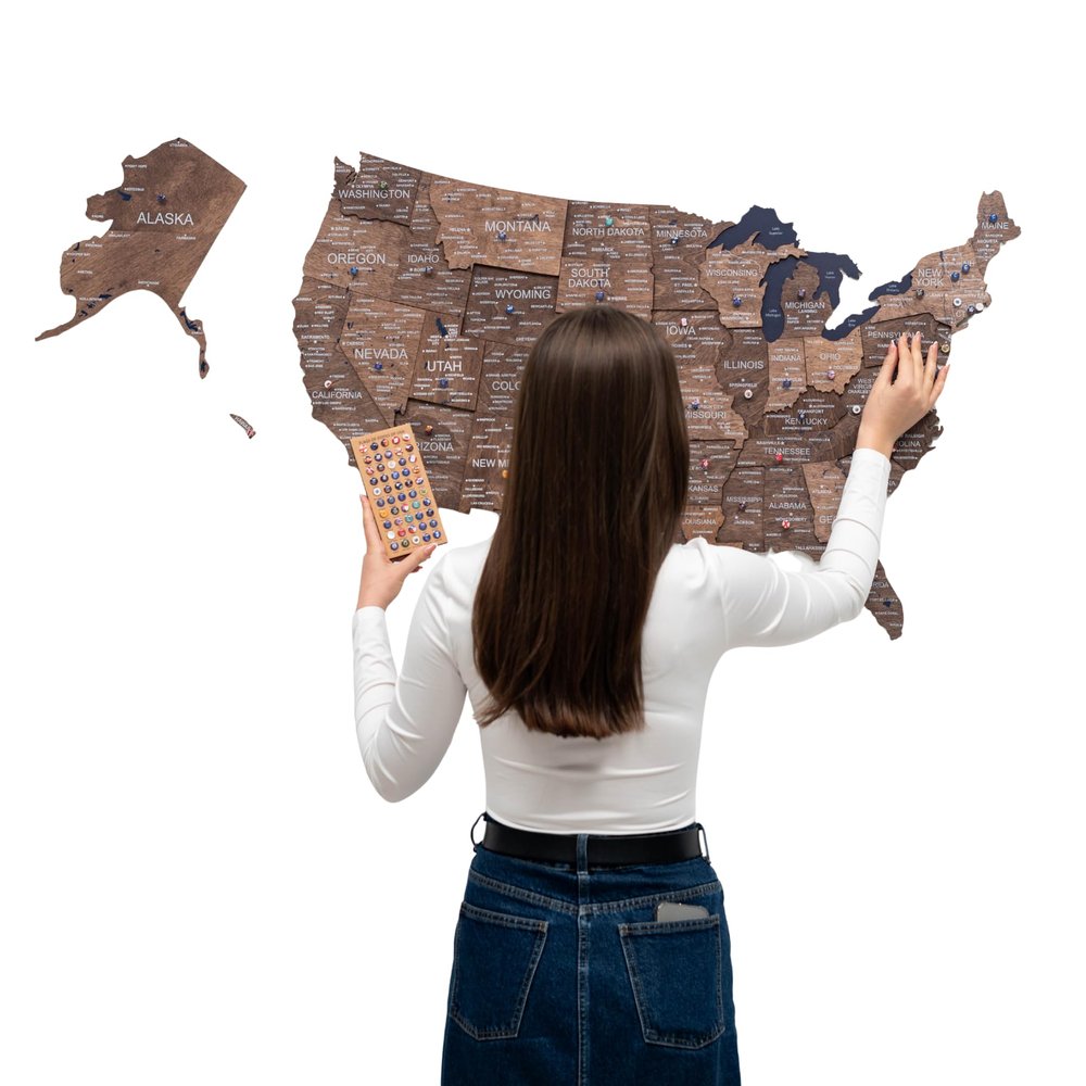 Enjoy The Wood Wooden USA Map Visited Places (Medium, Dark Walnut)