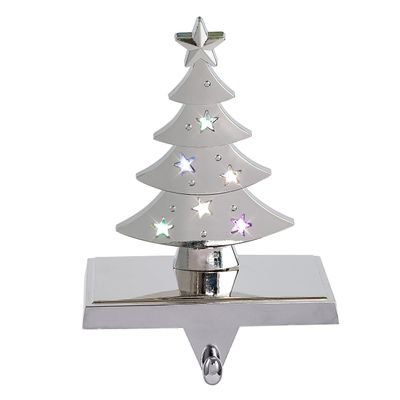 Amooca Christmas Stocking Holders Non-Slip Metal Hooks LED Lights Tree Decor Fireplace Mantle Stocking Hanger for Party Decorations (Silver)
